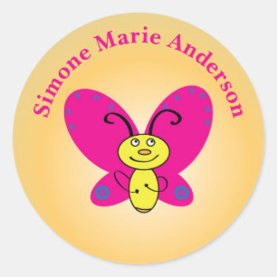 Cartoon Butterfly Funny Face Personalised Classic Round Sticker