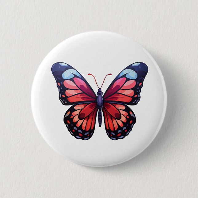 Cartoon butterfly illustration 6 cm round badge (Front)