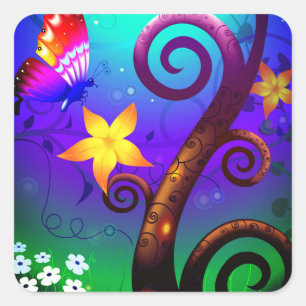 Cartoon Butterfly Square Sticker