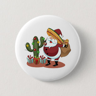 Cartoon cactus and Santa Claus wearing a sombrero 6 Cm Round Badge