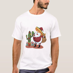 Cartoon cactus and Santa Claus wearing a sombrero T-Shirt