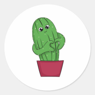 Cartoon Cactus making Heart Sign with Hands Classic Round Sticker