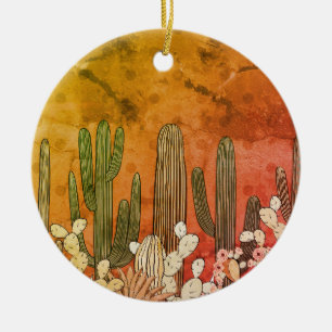 Cartoon Cactus on Orange Ceramic Tree Decoration