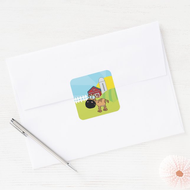 Cartoon Calf On A Farm Square Sticker (Creator Uploaded)