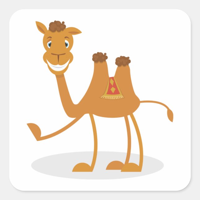 Cartoon Camel Smiling Desert Animal Character Square Sticker (Front)