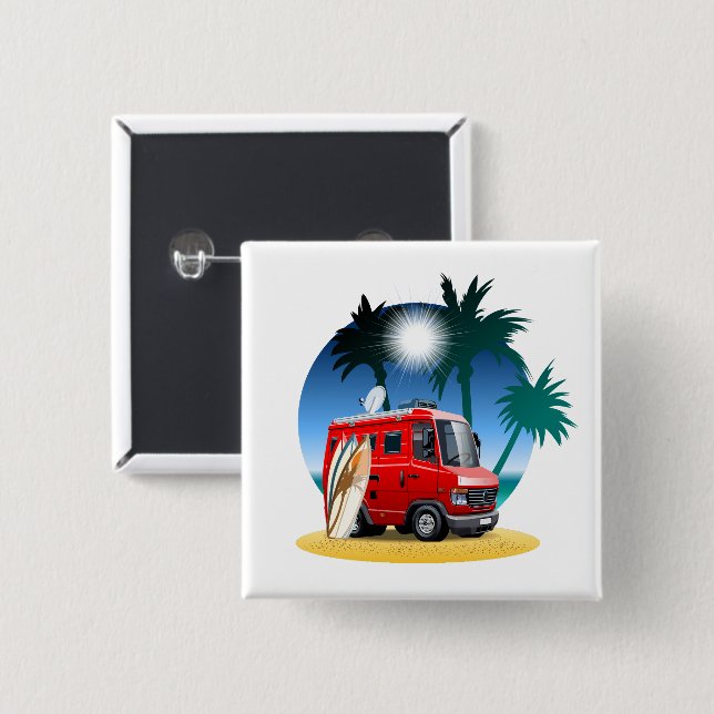 Cartoon Camper 15 Cm Square Badge (Front & Back)