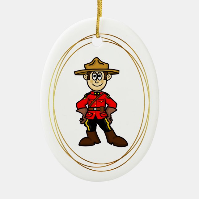 Cartoon Canadian Mountied Christmas Ornament (Front)