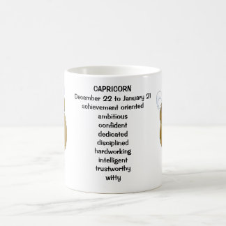 Cartoon Capricorn goat with traits listed Coffee Mug