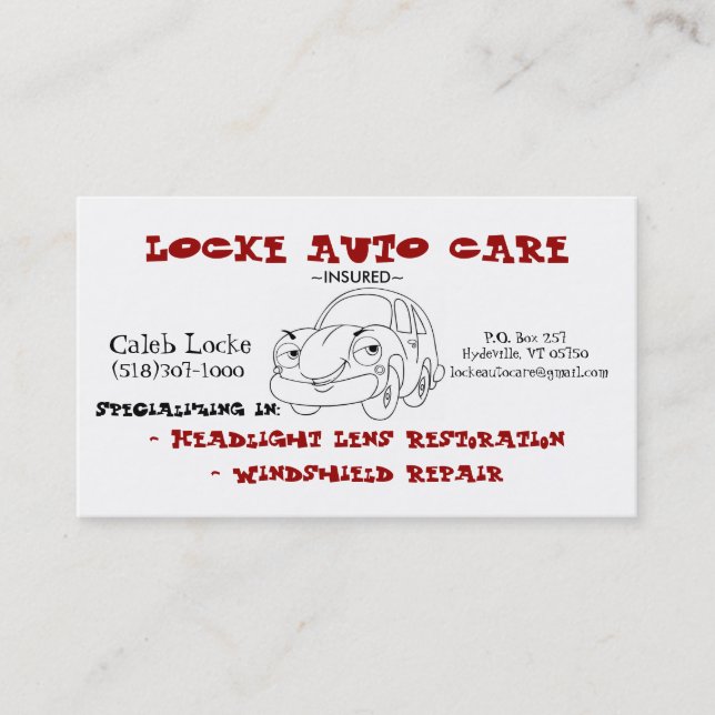 cartoon car business card (Front)