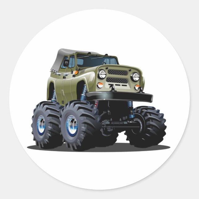 Cartoon car classic round sticker (Front)