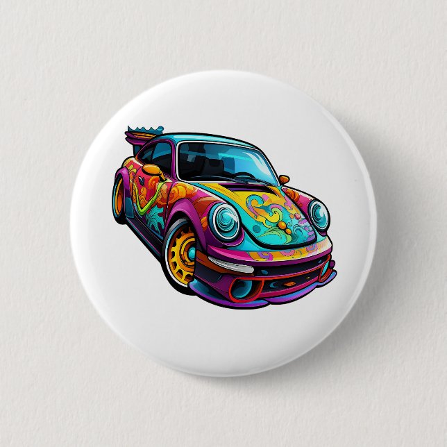 Cartoon car illustration 6 cm round badge (Front)