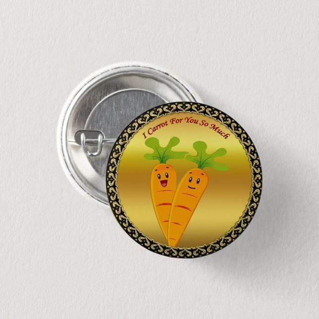 Cartoon carrots with big eyes and a smile to go 3 cm round badge (Front & Back)