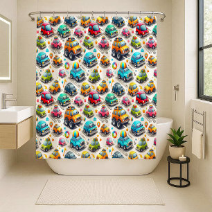 Cartoon Cars Colourful Kids Nursery Shower Curtain
