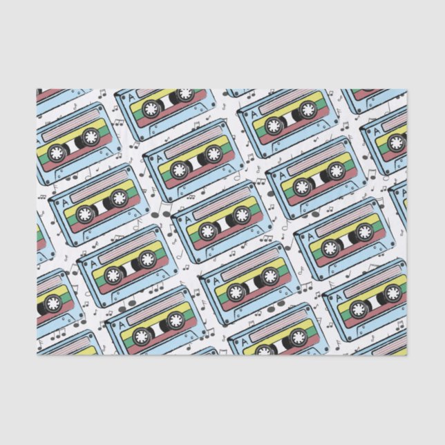Cartoon Cassette Tape & Music Notes Tissue Paper (Front)