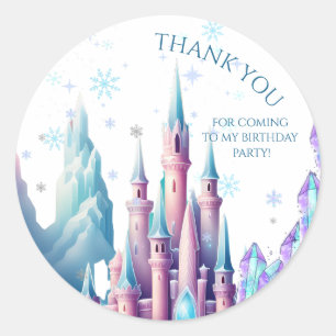  Cartoon Castle Frozen Kingdom 1st Birthday Classic Round Sticker