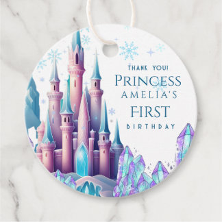 Cartoon Castle Frozen Kingdom 1st Birthday Favour Tags