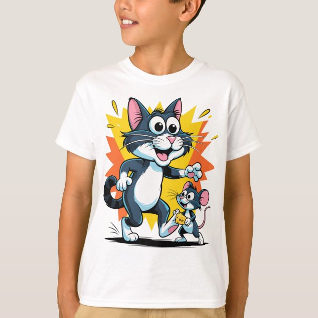 Cartoon Cat and Mouse Chase T-Shirt (Front)