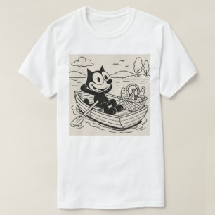Cartoon Cat Boat Picnicking T-Shirt