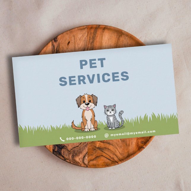 Cartoon Cat & Dog - Pet Services Business Card (Cartoon Cat & Dog - Pet Services Business Card)