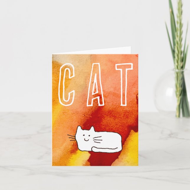 Cartoon Cat Doodle Line Art Folded Note Card (Front)