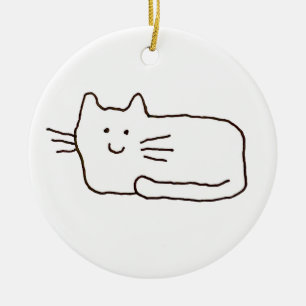 Cartoon Cat Doodle Line Drawing Ceramic Tree Decoration