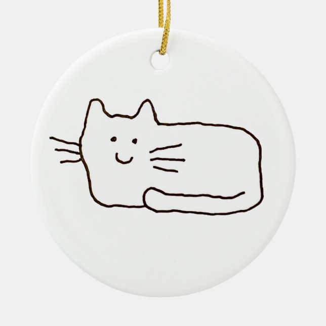 Cartoon Cat Doodle Line Drawing  Ceramic Tree Decoration (Front)