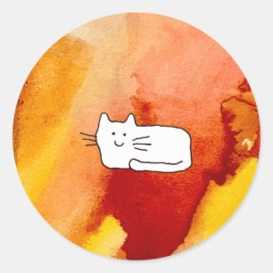 Cartoon Cat Doodle Line Drawing Classic Round Sticker