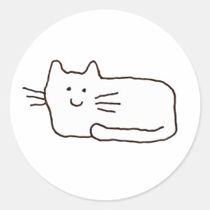 Cartoon Cat Doodle Line Drawing Classic Round Sticker