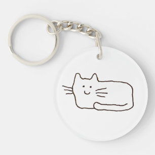 Cartoon Cat Doodle Line Drawing Key Ring