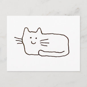 Cartoon Cat Doodle Line Drawing  Postcard