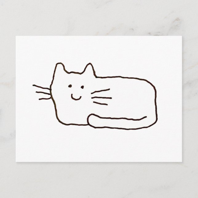 Cartoon Cat Doodle Line Drawing  Postcard (Front)