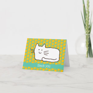 Cartoon Cat Doodle Line Thank You Folded Note Card