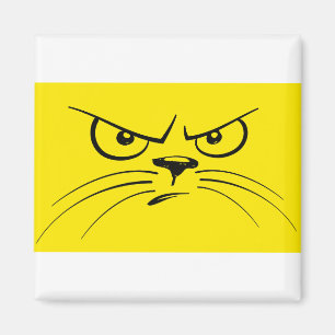 Cartoon Cat Face Feline Unhappy Yellow Cat Magnet