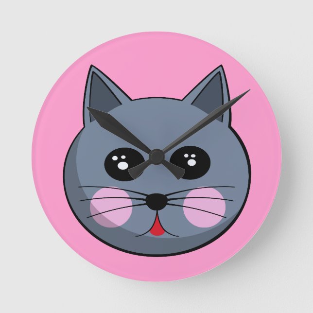 Cartoon Cat Face Wall Clock (Front)