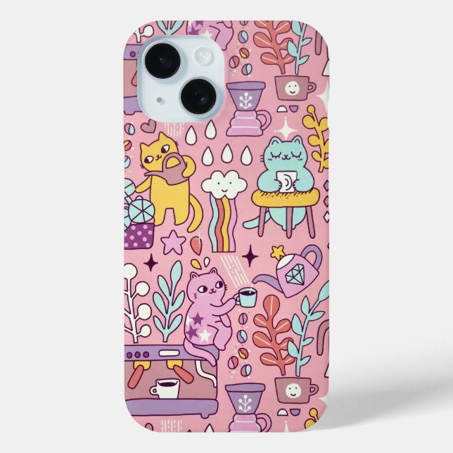 Cartoon Cat Fun On Pink Case-Mate iPhone Case (Back)