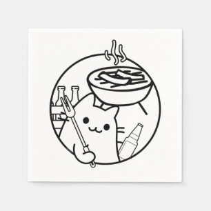 Cartoon Cat Grilling BBQ Grill Napkins