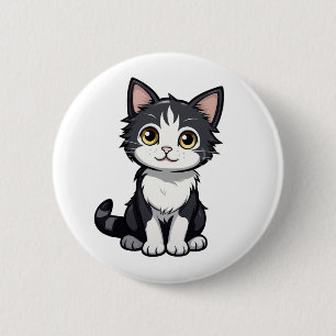 Cartoon cat illustration 6 cm round badge