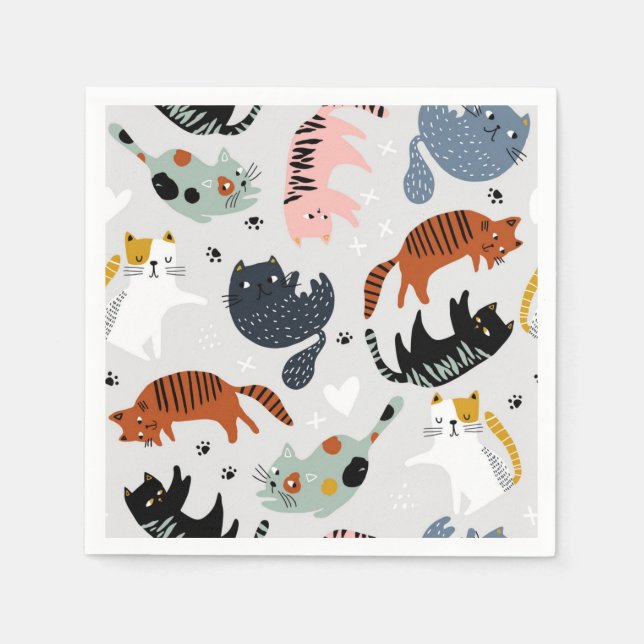 Cartoon cat illustration napkin (Front)
