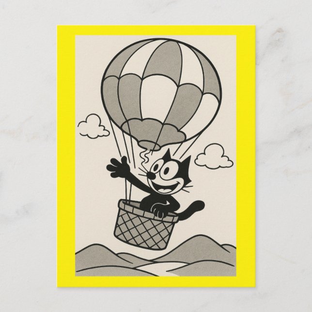 Cartoon Cat In Cartoon Balloon Basket Postcard (Front)