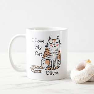 Cartoon Cat in Doodle Art Style Customisable Name  Coffee Mug