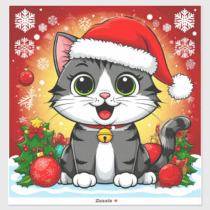 Cartoon Cat in Santa Hat With Christmas Decoration