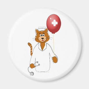 Cartoon Cat Nurse with Balloon Magnet