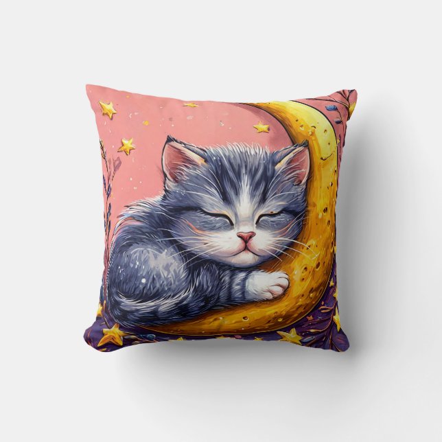 Cartoon cat on the moon cushion (Front)