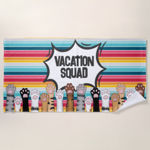 Cartoon Cat Paws on Rainbow Colours Beach Towel