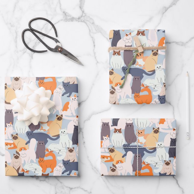 Cartoon Cat Pet Pattern Gift Wrapping Paper Sheet (Front)