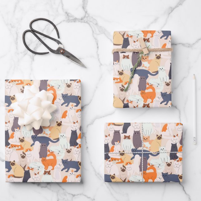 Cartoon Cat Pet Pattern Gift  Wrapping Paper Sheet (Front)