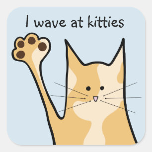 Cartoon Cat   Pets   Waving Kitty   Square Sticker