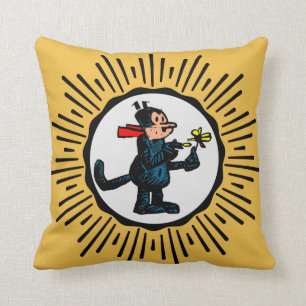 Cartoon Cat Retro-Style Starburst Throw Pillow