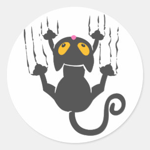 Cartoon Cat Scratching Wall - Choose back color Classic Round Sticker