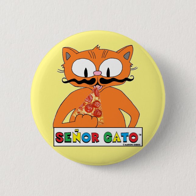 Cartoon Cat Senor Gato Eats Pizza 6 Cm Round Badge (Front)